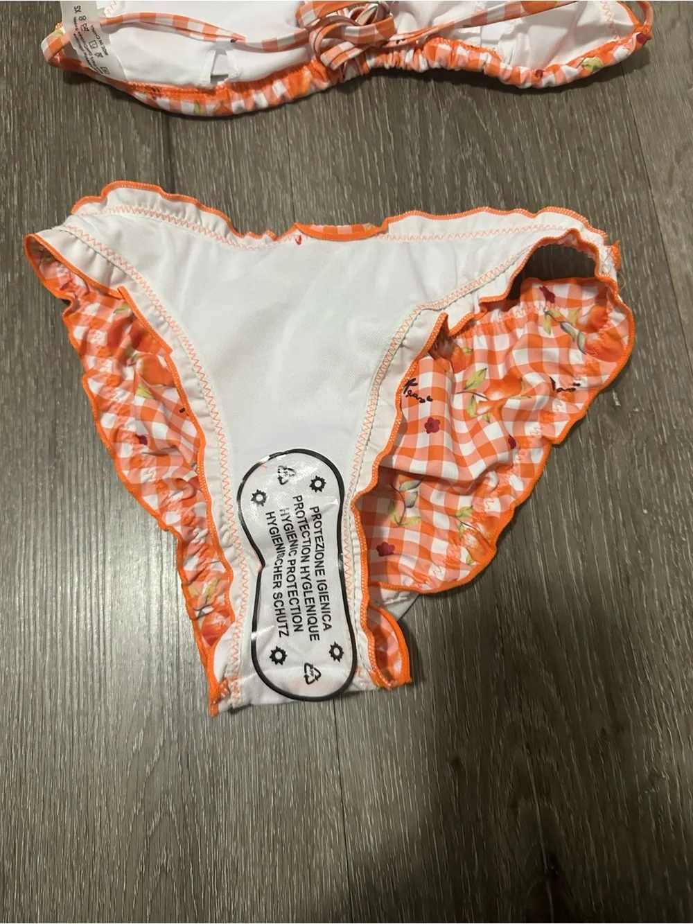 Orange Gingham Floral Ruffle Bikini - Women Swim